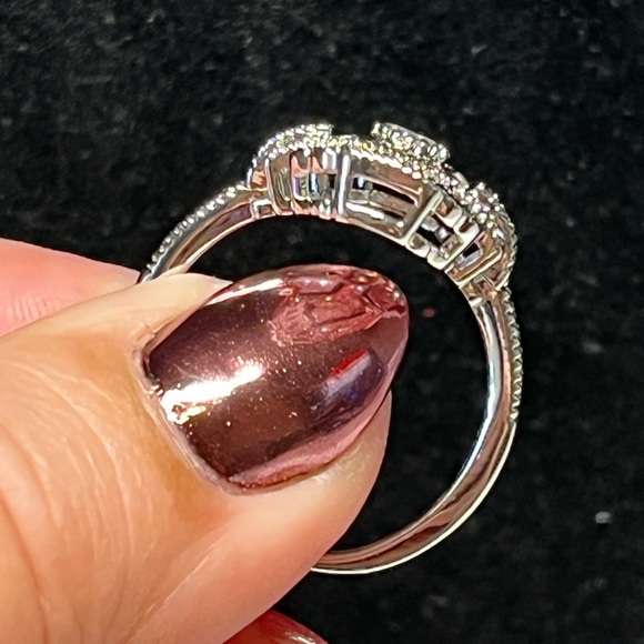 Romantic art deco style silver ring, very detailed with clear rhinestones - Picture 5 of 9